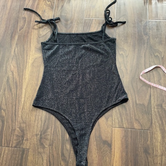 Fashion Nova Sparkly Black Tie Strap Tank Bodysuit - Picture 2 of 15